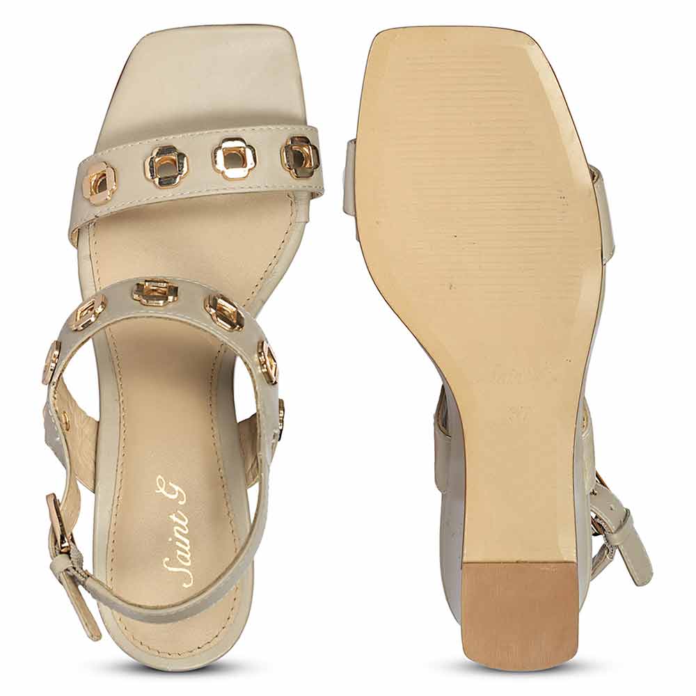 Saint Julien Flower Eyelets Beige Leather Wedge Heels