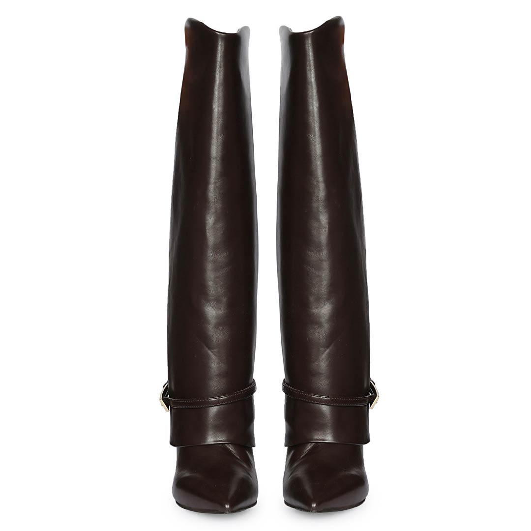 Saint Aitana Fold-Over Dark Brown Vegan Leather Knee-High Boots