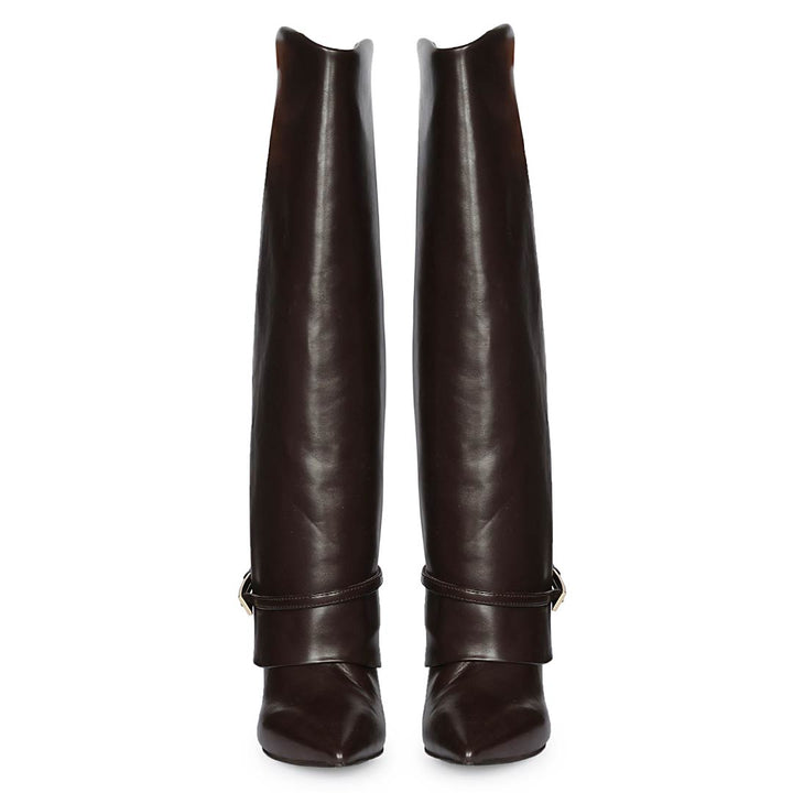 Saint Aitana Fold-Over Dark Brown Vegan Leather Knee-High Boots