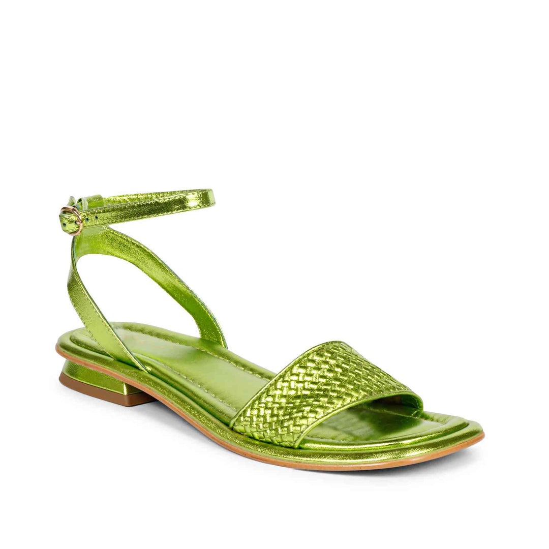 Saint Catalina Green Leather Flat Sandal