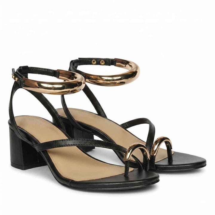 Saint Harlow Gold Trim Black Leather Block Heels