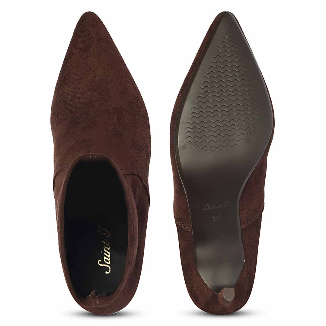Saint Jemima Brown Stretch Suede Kitten Heel Ankle Boots