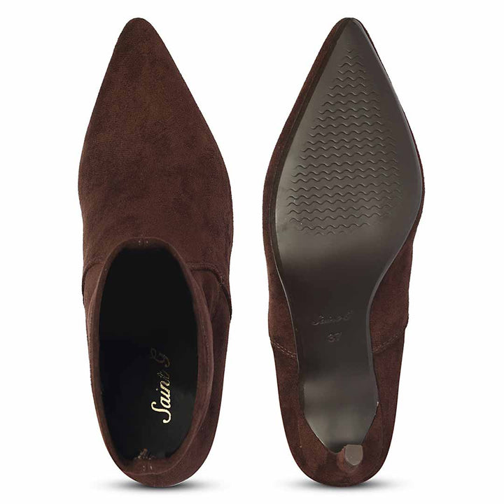 Saint Jemima Brown Stretch Suede Kitten Heel Ankle Boots