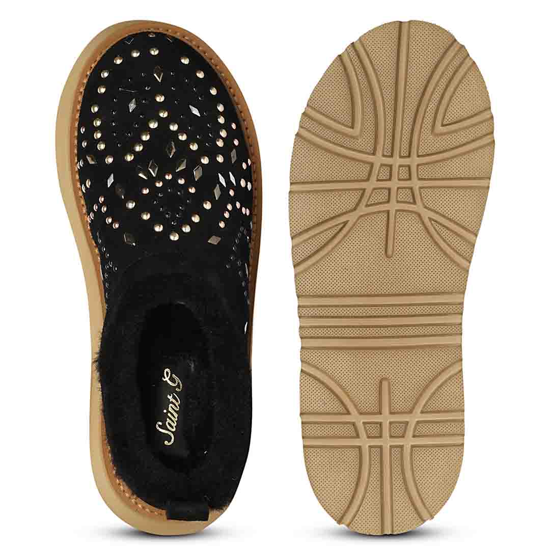 Saint Glaressa Studded Fur Platform Suede Leather Slip-Ons