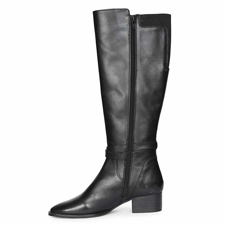 Saint Areti Buckle Black Leather Knee High Boots