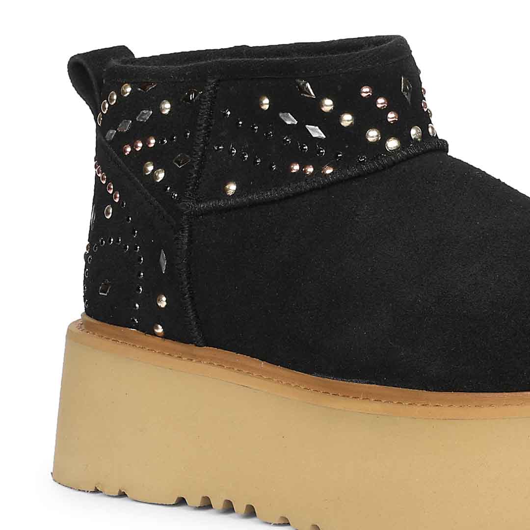 Saint Eislyn Studded Black Suede Leather Platform Boots