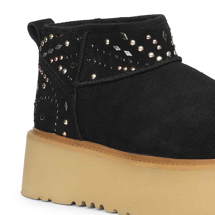 Saint Eislyn Studded Black Suede Leather Platform Boots