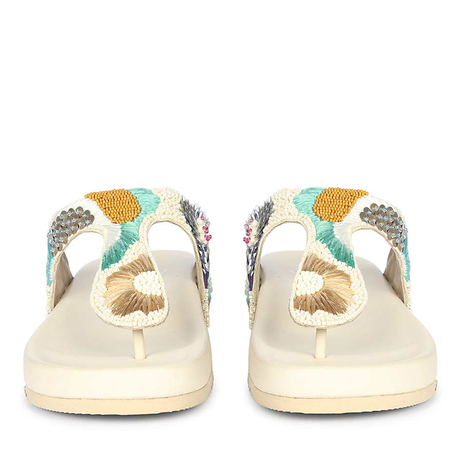 Embroidered leather footbed sandals women