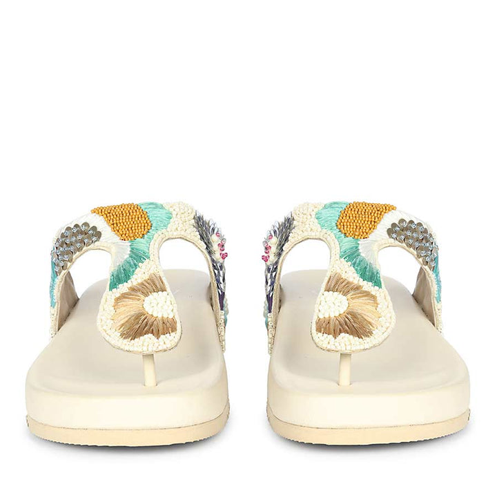 Embroidered leather footbed sandals women