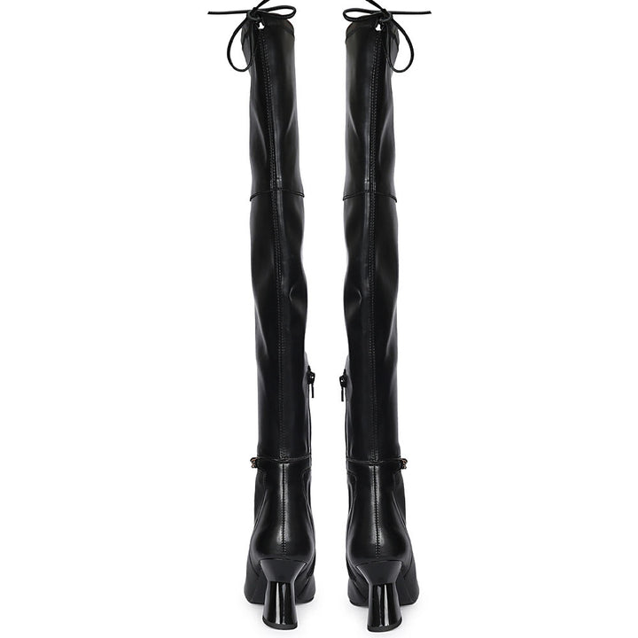 Saint Feline Chain Black Vegan Leather Over-the-Knee Boots