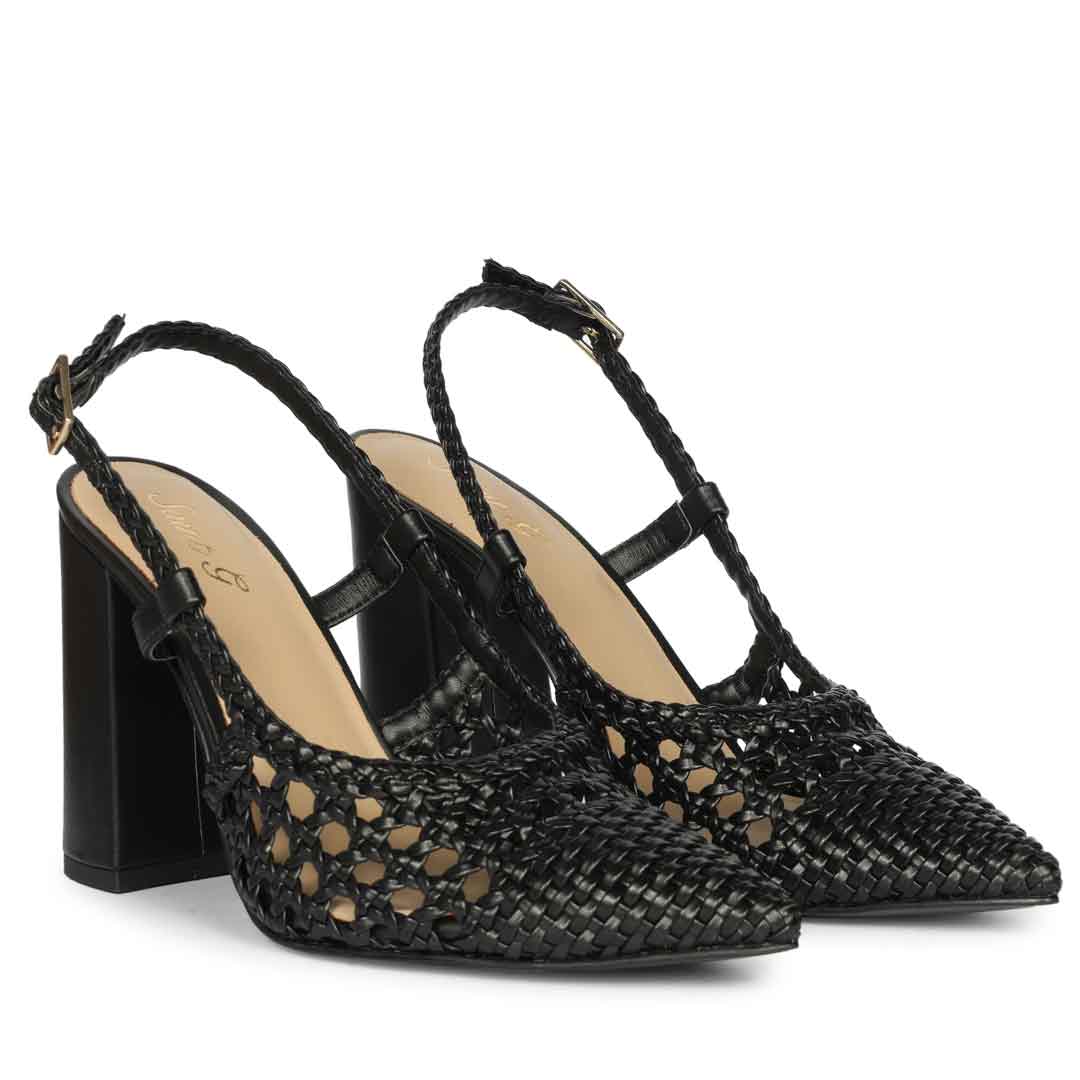 Saint Felicia Black Woven Block Heels
