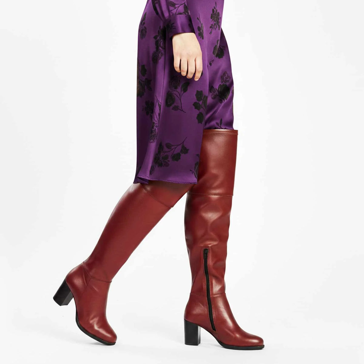 Saint Belinda Maroon Stretch Napa Thigh High Boots
