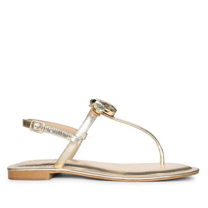 Saint Elara Stone Embellished Platin Leather Sandals