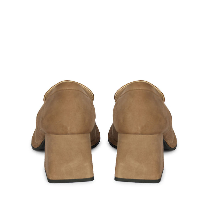 Saint Viviana Dark Taupe Suede Leather Block Heel Moccasins