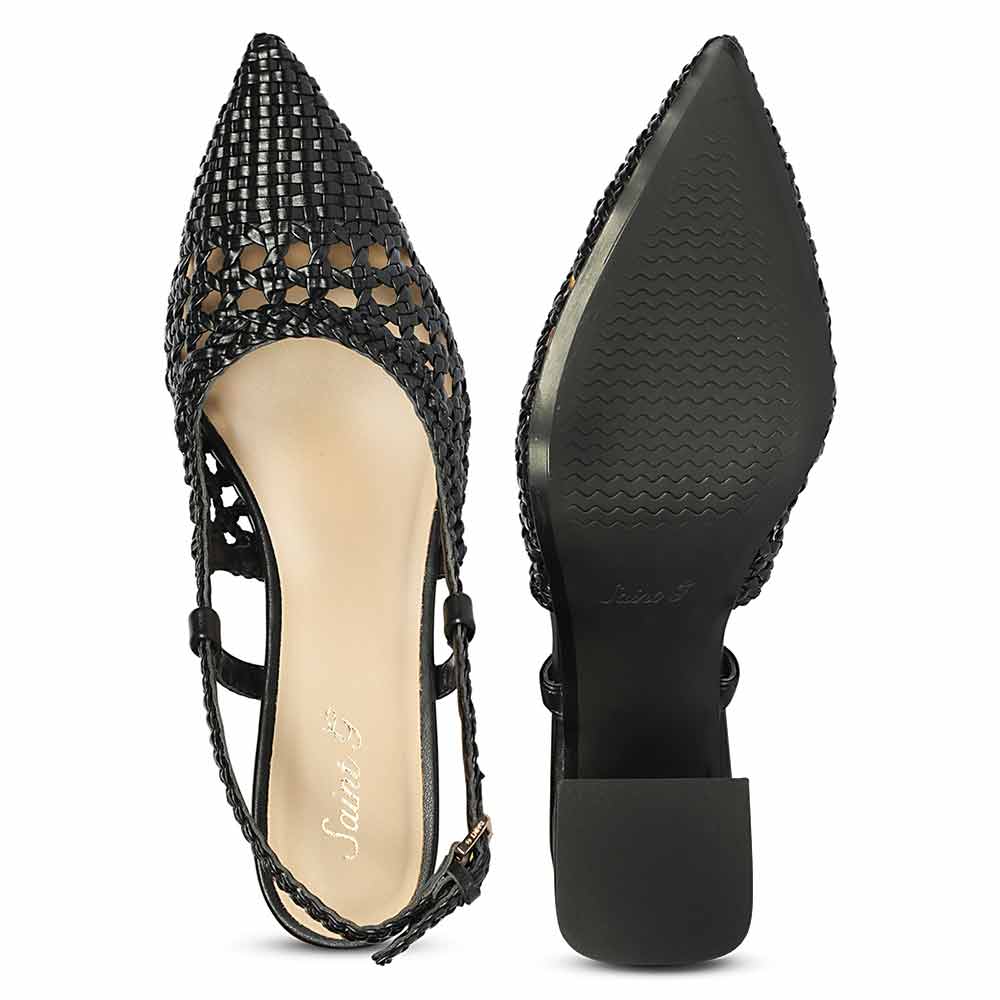Saint Black Woven Block Heels