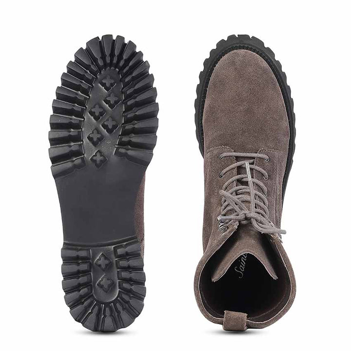 Saint Anastasia Grey Suede Leather Lace Up High Ankle Boots