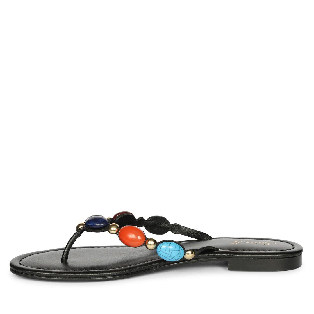 Milira Multi Stone Black Leather Flats