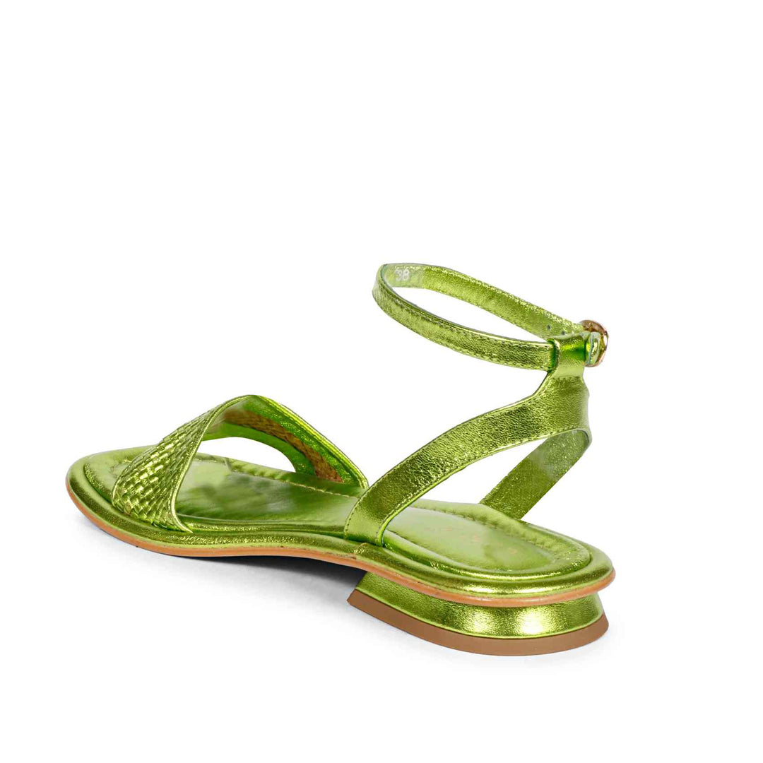 Saint Catalina Green Leather Flat Sandal