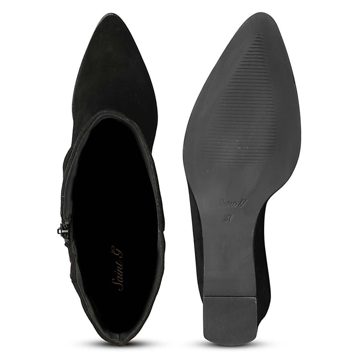 Saint Rosabel Black Suede Leather Wedge Long Boots