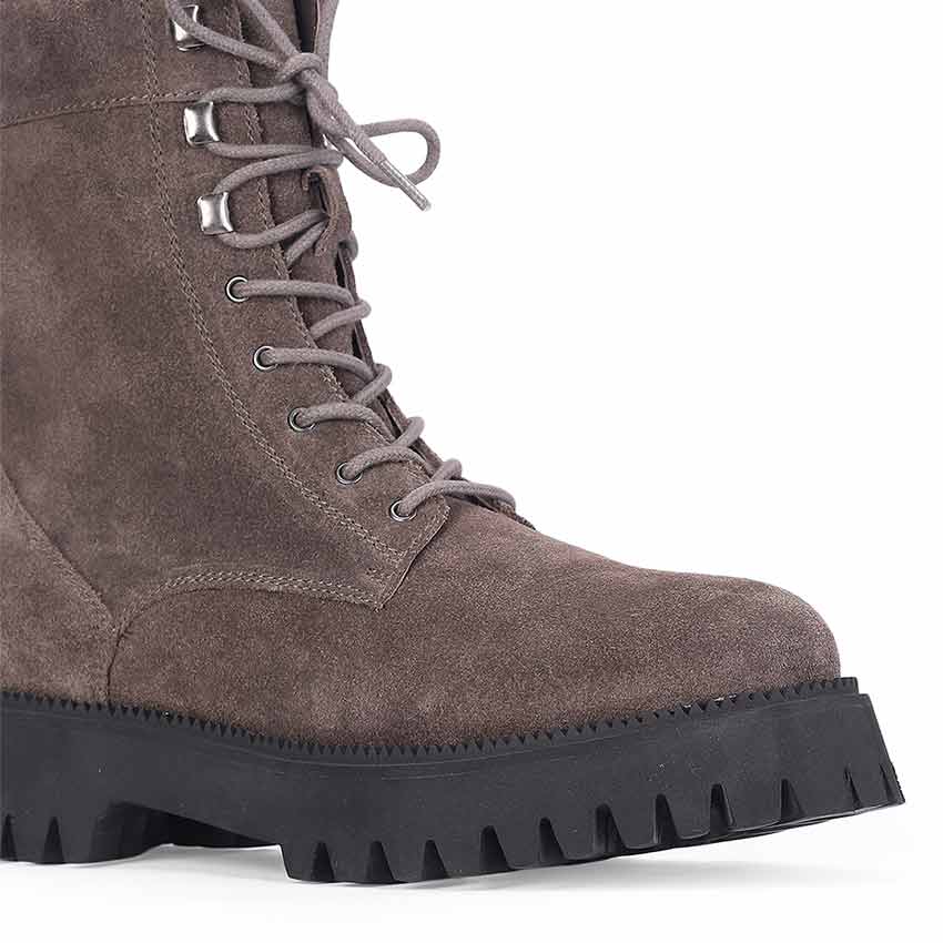 Saint Anastasia Grey Suede Leather Lace Up High Ankle Boots