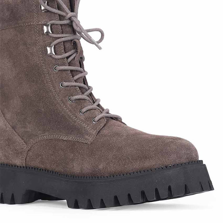 Saint Anastasia Grey Suede Leather Lace Up High Ankle Boots