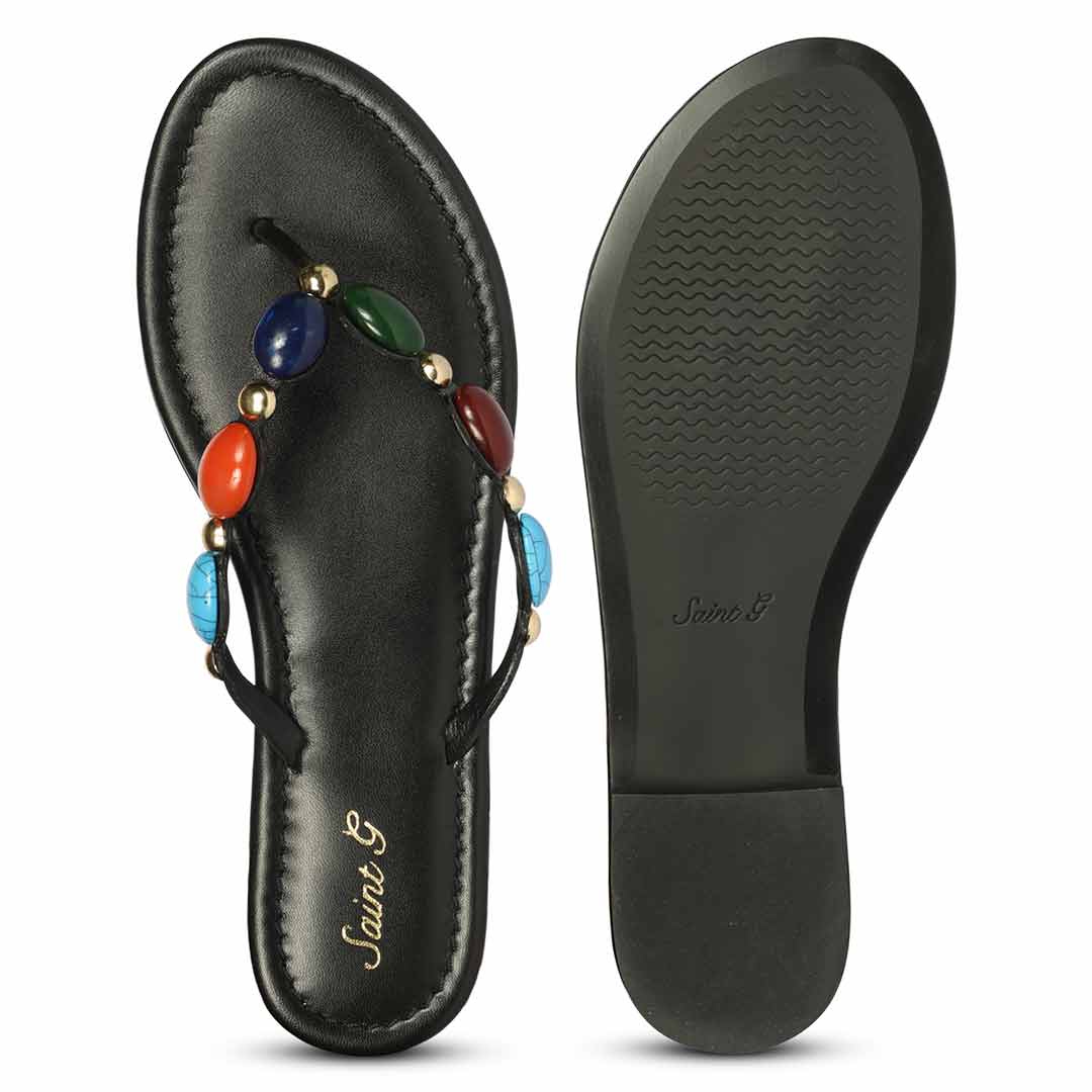 Milira Multi Stone Black Leather Flats