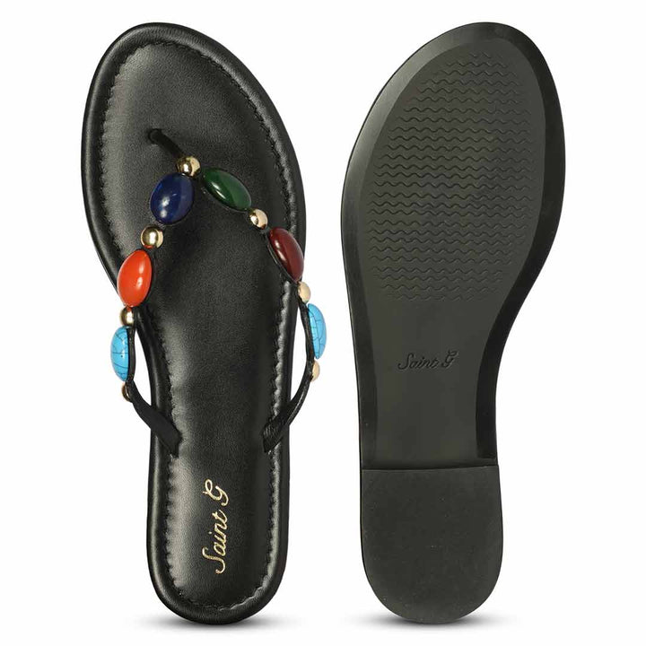 Milira Multi Stone Black Leather Flats