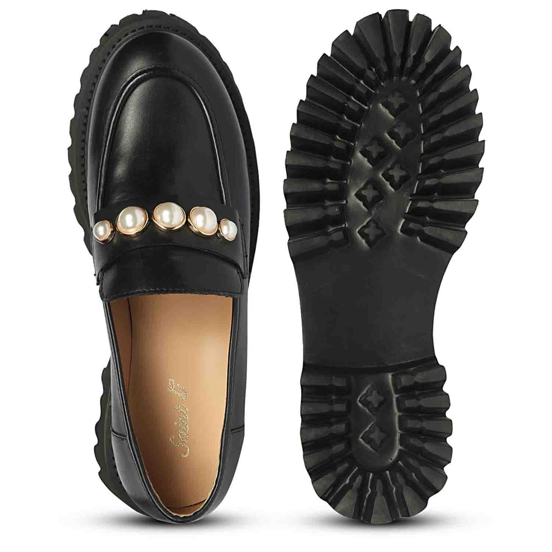 Saint Fearl Pearl Studs Black Leather Moccasins