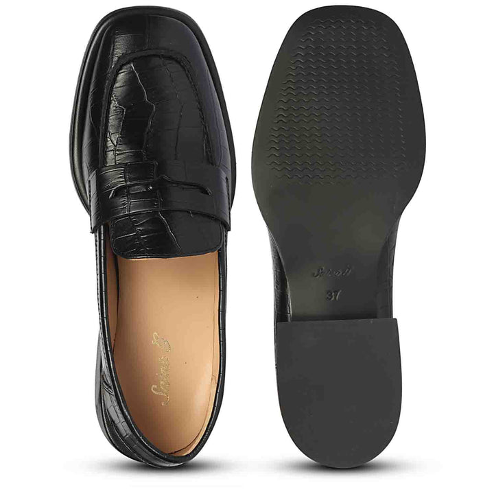 Saint Carla Croco Embossed Black Leather Moccasins