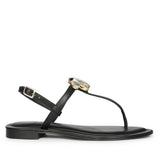 Saint Elara Stone Embellished Black Leather Sandals