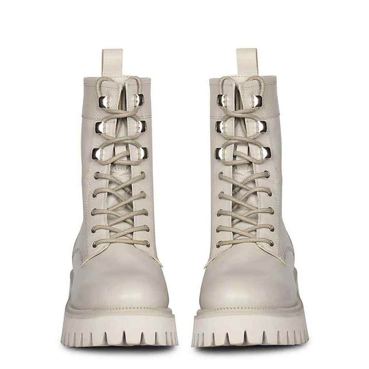 Saint Anastasia Ivory Leather Lace Up High Ankle Boots