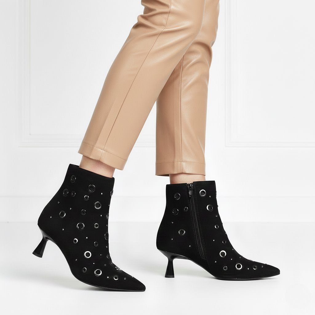 Saint Orla Black Suede Leather Eyelet Ankle Boots