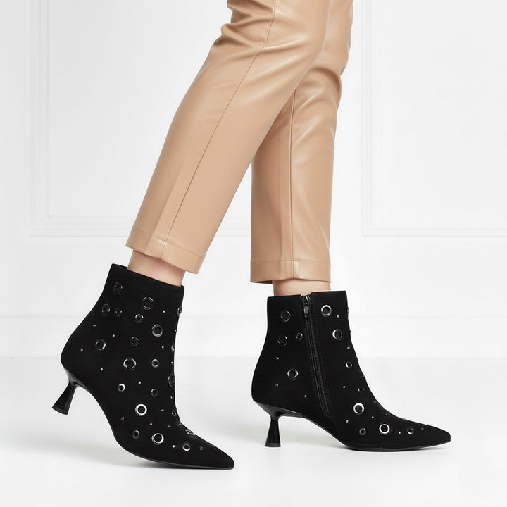 Saint Orla Black Suede Leather Eyelet Ankle Boots