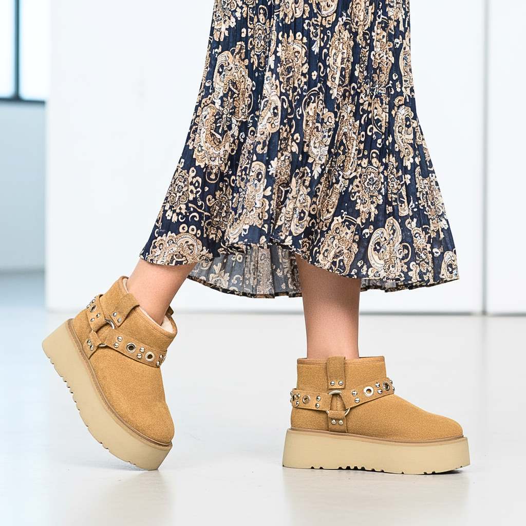 Saint Nivelle Tan Suede Leather Fur Lined Platform Boots