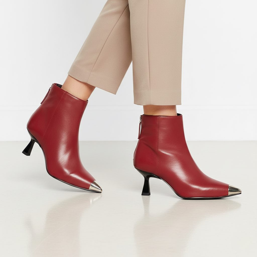Saint Celvyn Bordo Leather Metal Capped Toe Ankle Boots