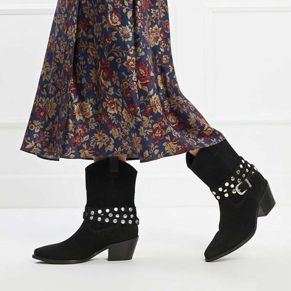 Saint Bristol Black Suede Leather Studded Ankle Boots