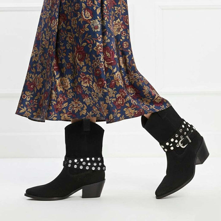 Saint Bristol Black Suede Leather Studded Ankle Boots