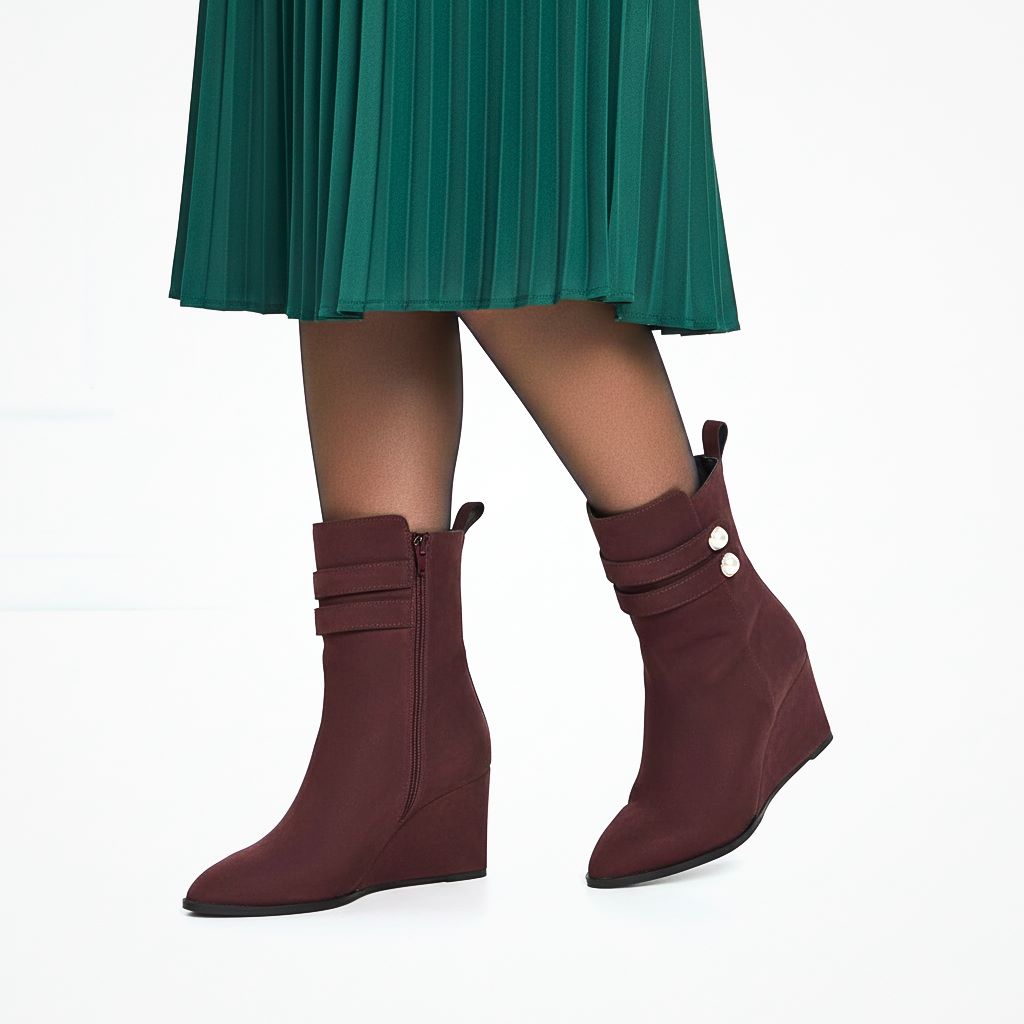Saint Rosabel Pearl Bordo Suede Leather Wedge Ankle Boots