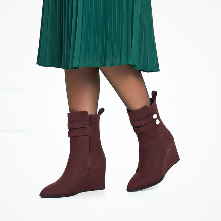 Saint Rosabel Pearl Bordo Suede Leather Wedge Ankle Boots