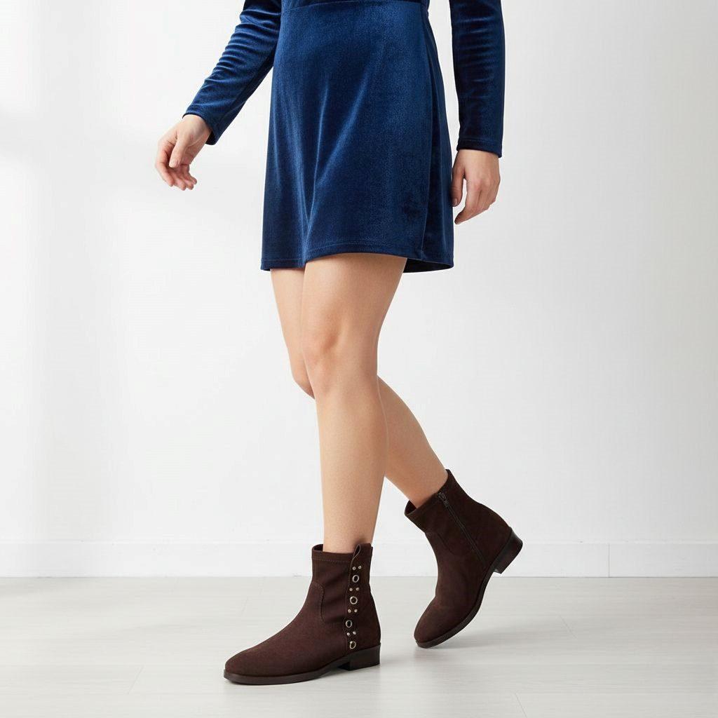 Saint Darcie Eyelets Brown Suede Leather Ankle Boots