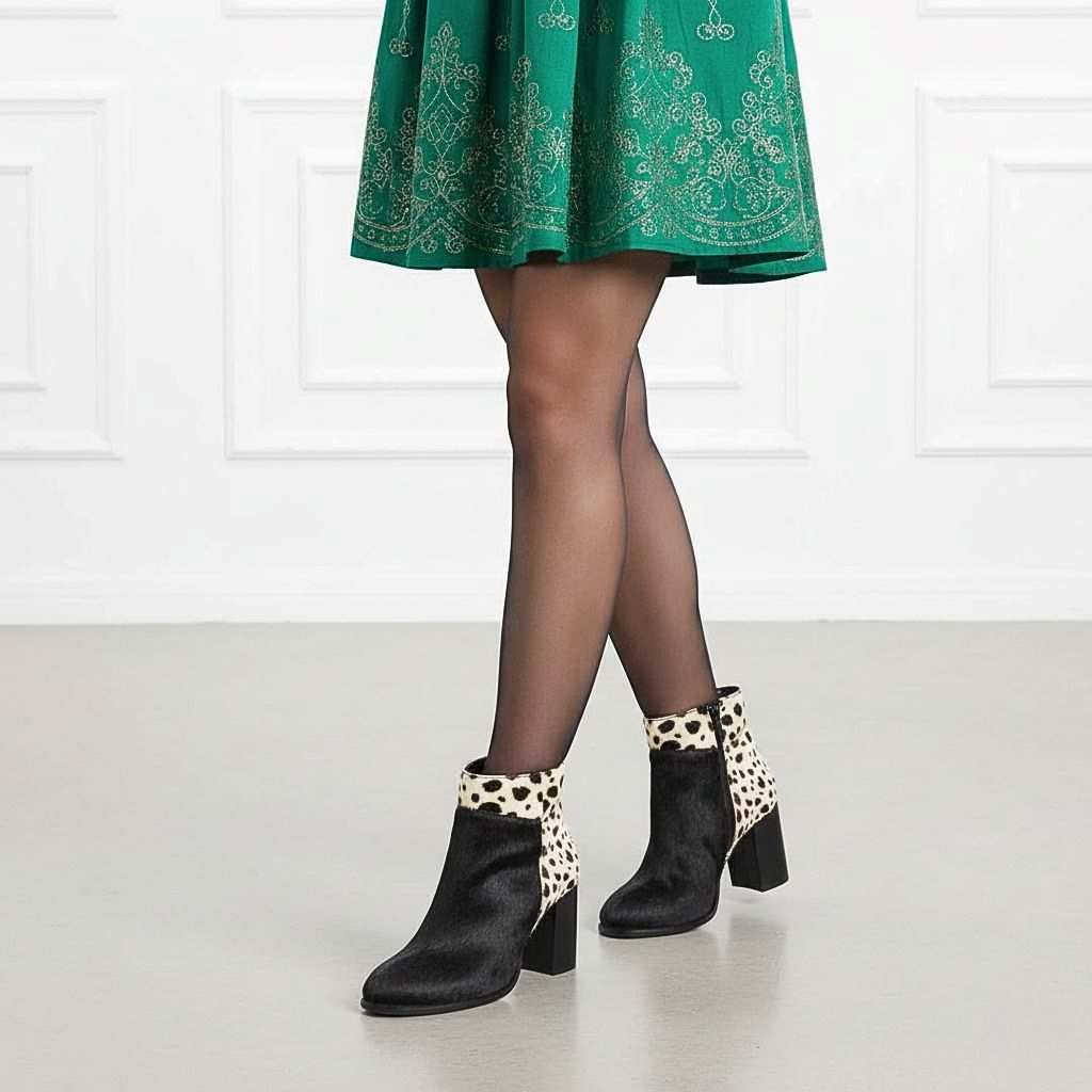 Saint Marin Black Leather Pony Hair Ankle Boots