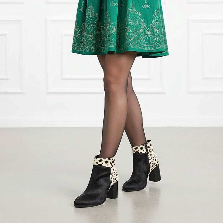 Saint Marin Black Leather Pony Hair Ankle Boots