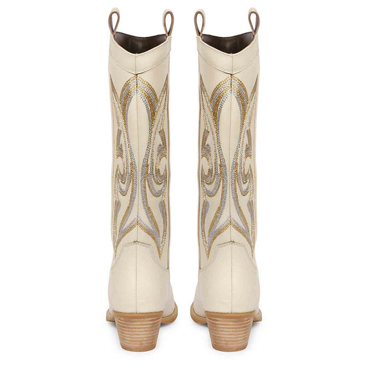 Saint Martina Off White Stitched Leather Cowboy Boots