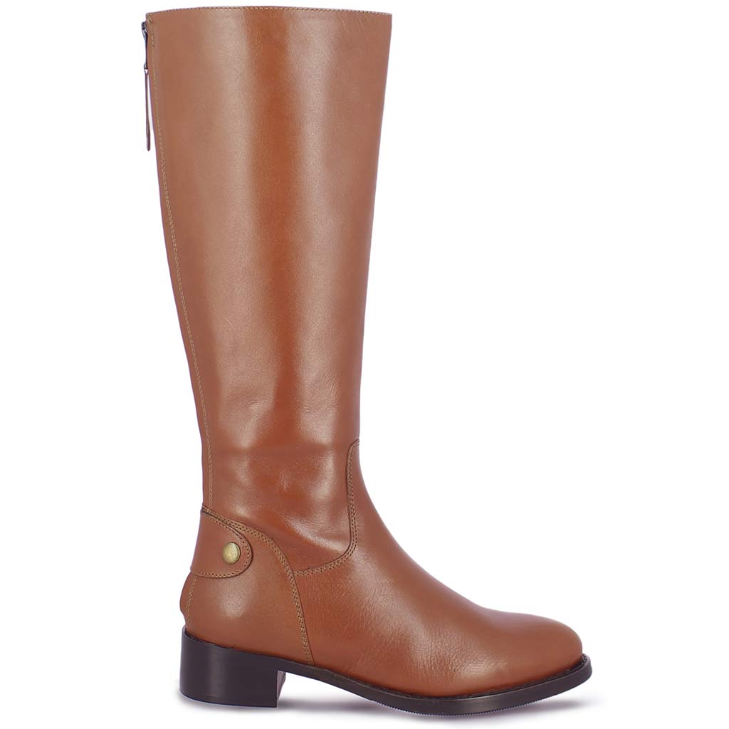 Saint Rachele Tan Leather Back Zip Long Boots