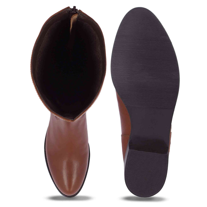 Saint Rachele Tan Leather Back Zip Long Boots