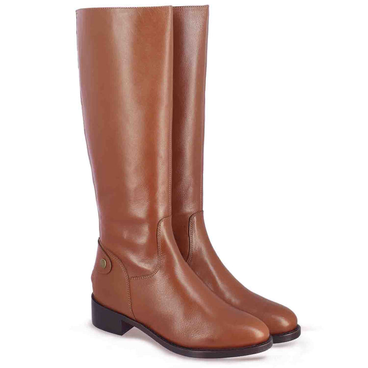 Saint Rachele Tan Leather Back Zip Long Boots