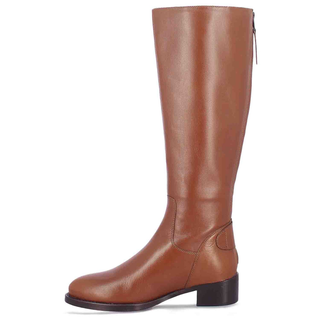 Saint Rachele Tan Leather Back Zip Long Boots
