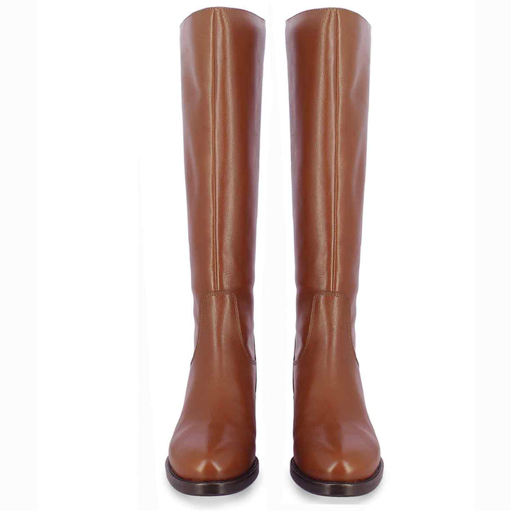 Saint Rachele Tan Leather Back Zip Long Boots
