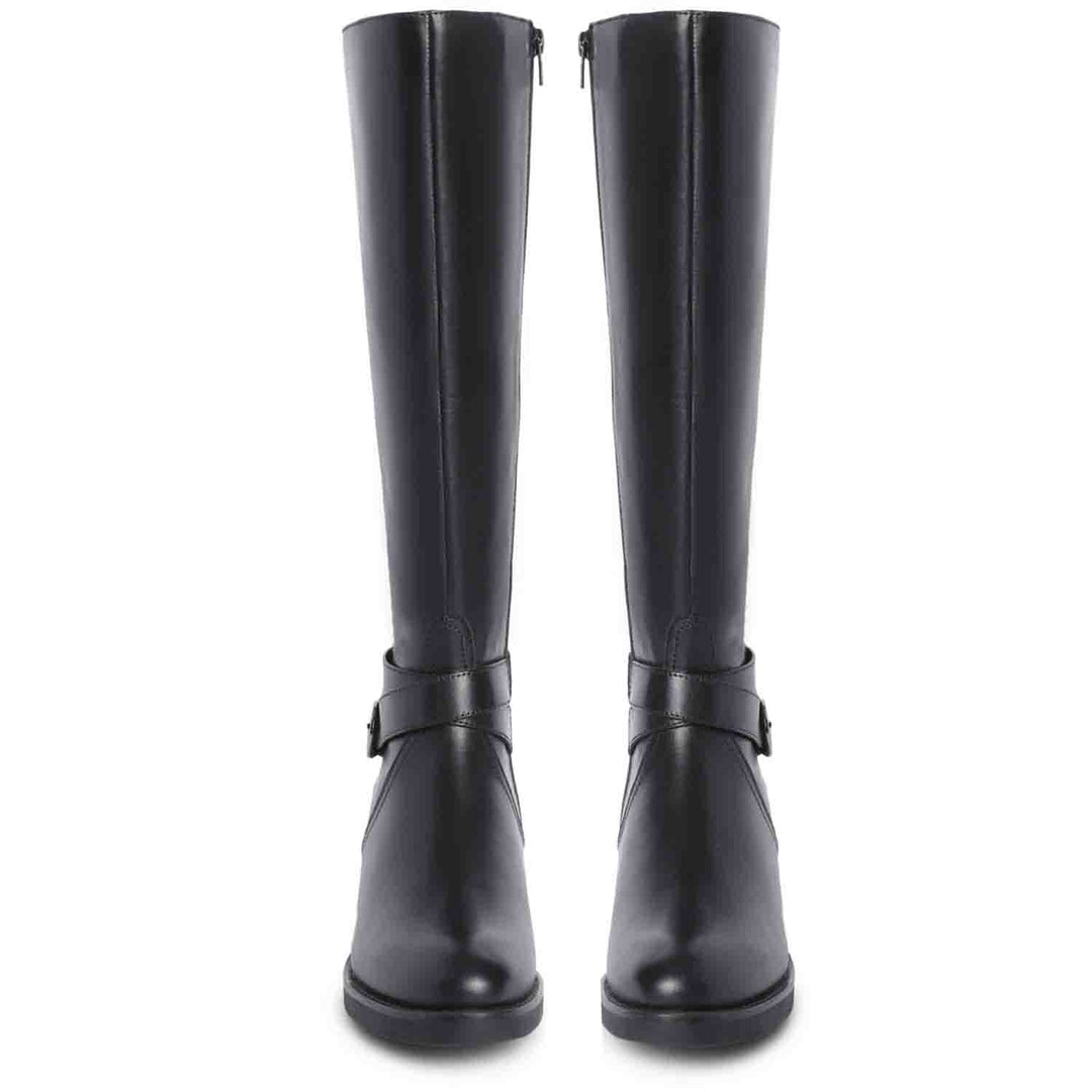 Saint Hermione Buckle Wrap Strap Black Leather Knee High Boots