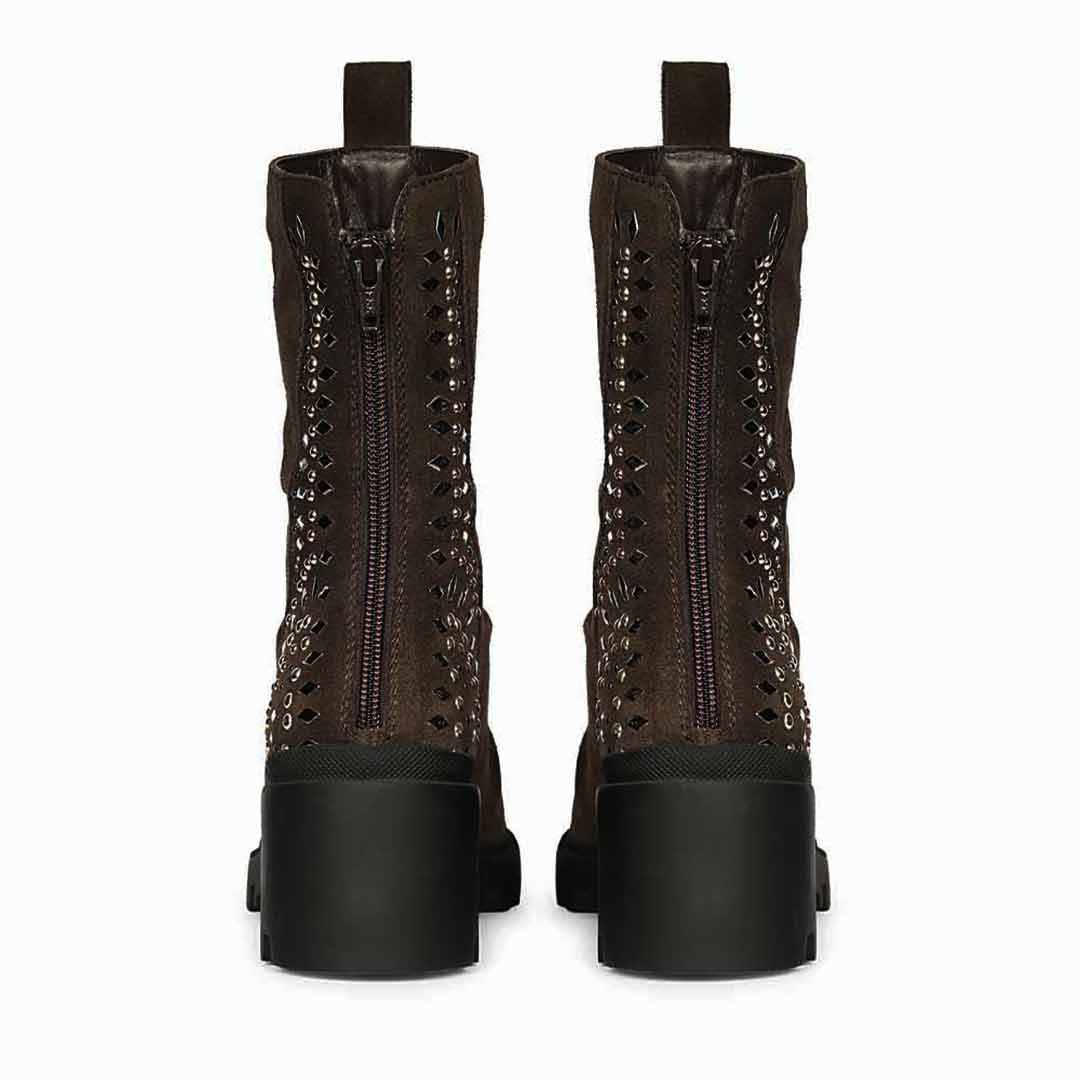 Saint Celestia Brown Leather Crystal High Ankle Boots